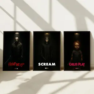 Horror Movie Posters, Friday 13th Scream IT Pennywise Child's Play Chucky Scary Halloween Wall Art, Home Room Decor Gift For Film Fans