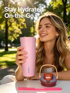 Owala Pink Insulated Stainless Steel Water Bottle with Push-Button Leak-Proof Lid, Portable Vacuum Flask for Gym, Travel, Functional Drinkware for School Use, Flasks