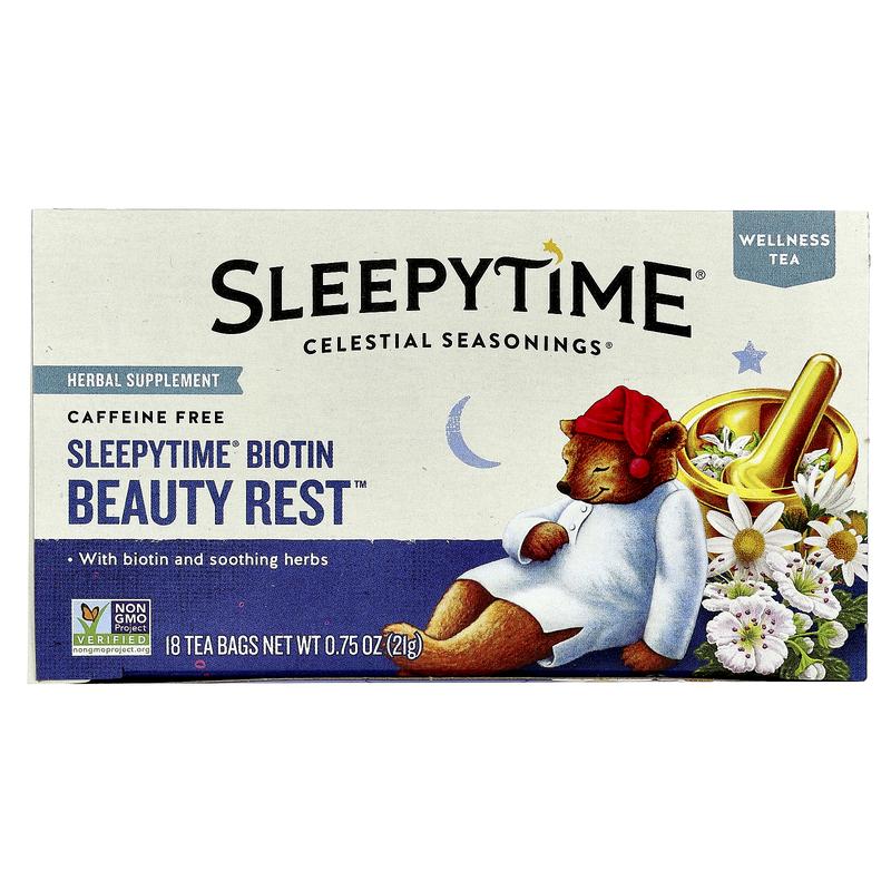 Celestial Seasonings Wellness Tea, Sleepytime® Biotin Beauty Rest™, Caffeine Free, 18 Tea Bags, 0.75 oz (21 g)