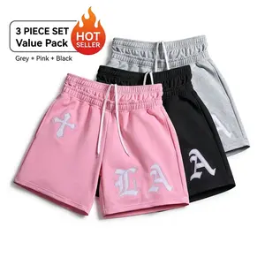 Summervibe 3-piece set: quick-dry men’s shorts with double-layer faux waist design and embroidered pattern, sizes S–XXL; summer sports streetwear casual shorts