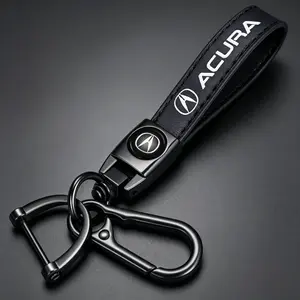 Genuine Leather Car Keychain for Acura, Universal Heavy Duty Metal Key Chain Accessories,Car Fob Key Keychain Holder
