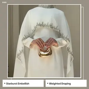 Celestial Rhinestone Abaya with Matching Cape | Luxury 2-Piece Evening Abaya Dress (MA251)