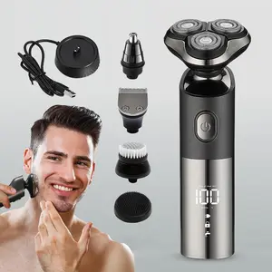 6-in-1 Electric Shaver & Nose Hair Trimmer - Gift for Men Him Father's Day Christmas Birthday - Multi Grooming Kit Cordless Rechargeable Trimmer with Facial Cleanser Hair Clipper Trimmer Battery % Display Rechargeable