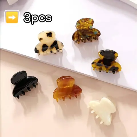 3pcs Mini Hair Claw Clips in Leopard and Solid Colors, Bohemian Style for Bangs and Ponytails, Ideal Boho Hair Accessories for Women, Hair Clips for Styling, Hair Style Accessory, Hair Claws Set