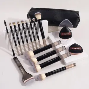 Maange 17-Piece Makeup Tool Set, Includes 14 Brushes, 2 Puffies, Brush Bag, Foundation, Blush, Powder, Eyeshadow, Mascara, Highlighter Brushes