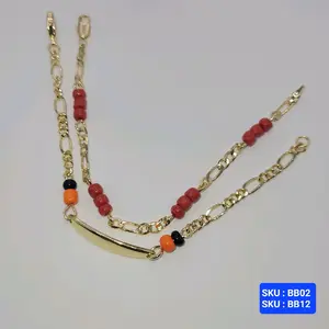 Evil Eye Protection Bracelet & ID Figaro Style Laminated-Gold 6 Inches Adjustable for Babies Stylish Protective Accessory Comfortable Fit Versatile Design Jewerly No Engraving SKU BB02 BB12