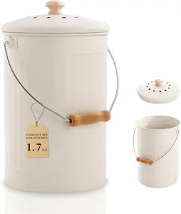 1.7 Gal Kitchen Compost Bin with Smell Proof Lid, Odorless Compost Bin for Indoor Countertop, 100% Rust Proof Compost Bucket with Non-Smell Charcoal Filter, Easy Cleaning and Fits Any Kitchen Counter