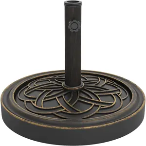 Round Patio Umbrella Base, 20" 26.5LB Heavy Weight Stand Antiqued Umbrella Stand with Adjustable Pole Adapters Fits 1.5" to 2.1" Poles for 7.5-11FT Umbrellas for Outdoor Deck Poolside, Bronze