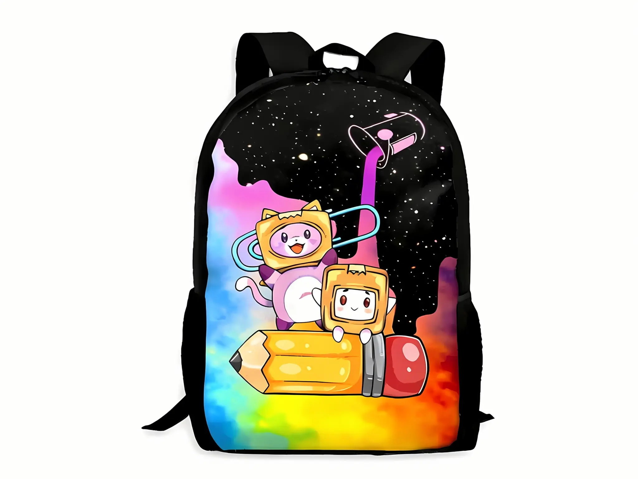 Kids' LankyBox Print Polyester Backpack, High-Capacity Lightweight School Bag for Boys & Girls, Water-Resistant with Comfortable Adjustable Straps for Outdoor Adventures