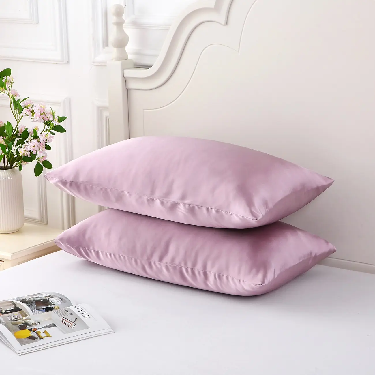 2 Pack 100％ Silk Pillowcase for Hair and Skin, Soft Breathable Smooth Cooling Mulberry Silk Pillow Case Set of 2, Bed Pillow Covers with Envelope Closure, Gifts for Women Men, Silky Bedding