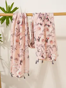 New Floral Print Scarf, Light Tassel Design, Spring Summer Fashion Accessory, Long Wraparound Necktie, Casual Style