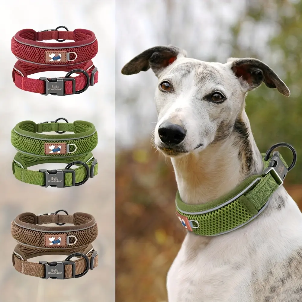 Customized Dog Collar - Soft Breathable Mesh Fabric, Tear-Resistant Solid Nylon, Adjustable Size, Reflective Safety Design for Small, Medium, Large Dogs (Enhances Canine Breathability Comfort), S