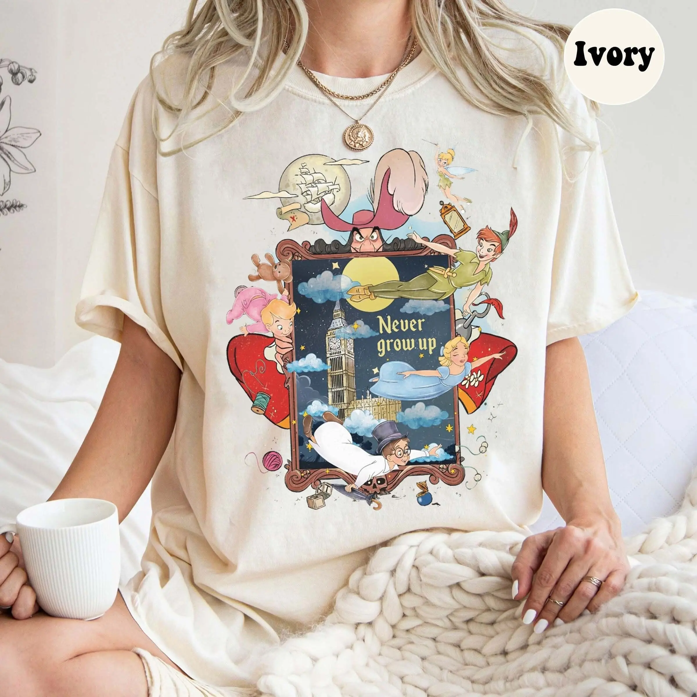 Funny Cartoon Shirt, Casual Outfit New Shirt 2024, Unisex Shirt Shirt 1953 Neverland Shirt Peter Pan Shirt Vacation Tee Princess Shirts Comfort Top Womenswear