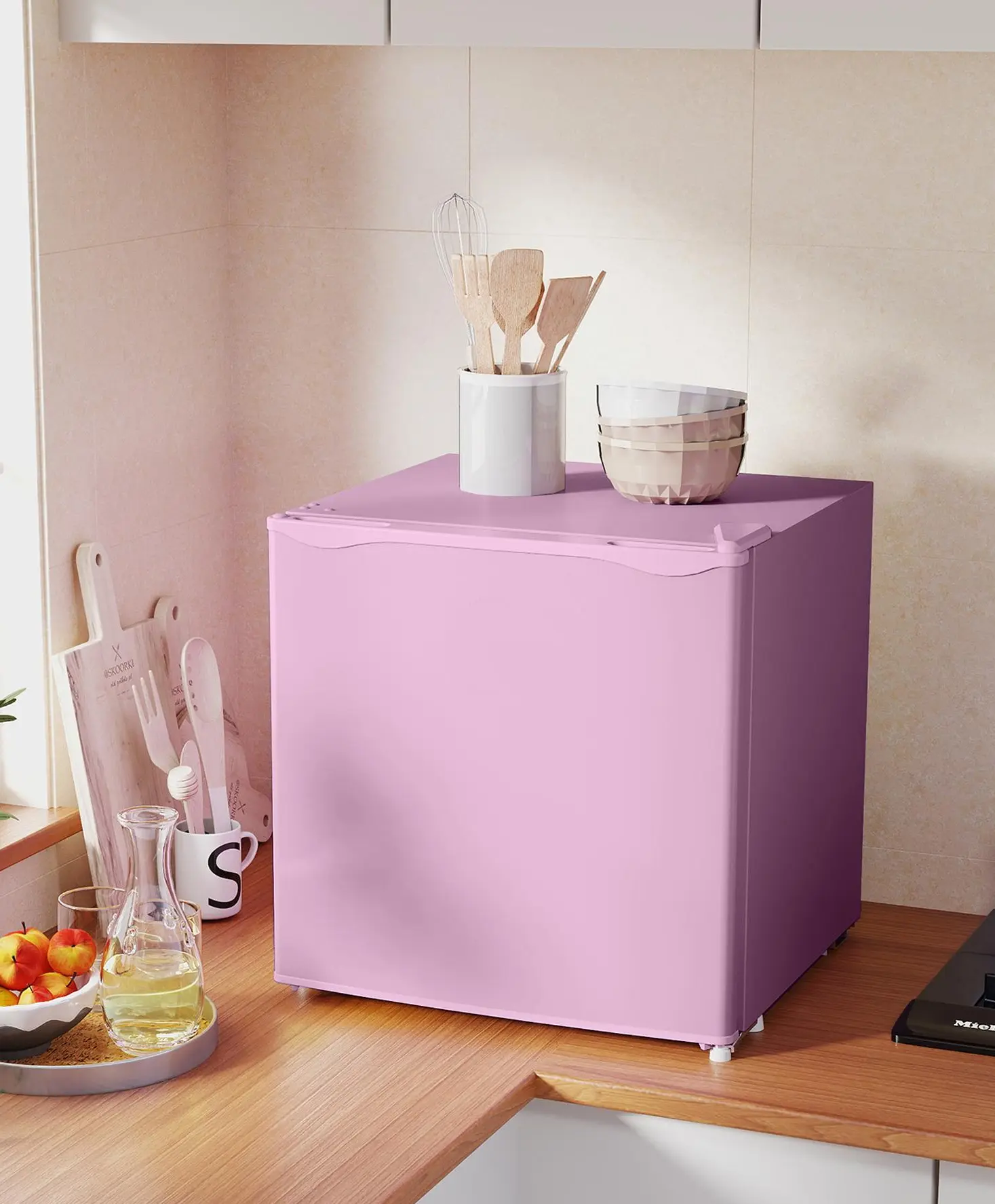 1.1 Cu.Ft Countertop Mini Upright Freezer with Removable Shelves, Pink Camp Kitchen Cooler for Camping & Hiking Sports Use