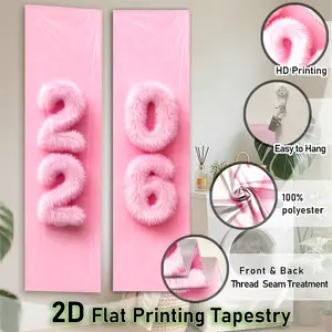 2026 Cute Numeric Vertical Tapestry | 2D Flat Printing Tapestry Wall Hanging | Pastel Pink Aesthetic Wall Decor for Bedroom Living Room | Whimsical Modern Design Polyester Tapestries for Home & Party Decorations | 2026 New Year Gift Ideas for Women