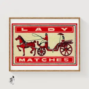 Horse and Carriage - Matchbox Print - Aesthetic Wall Art - Vintage Dutch Art - Matchbox Wall Poster - Vintage Poster Print