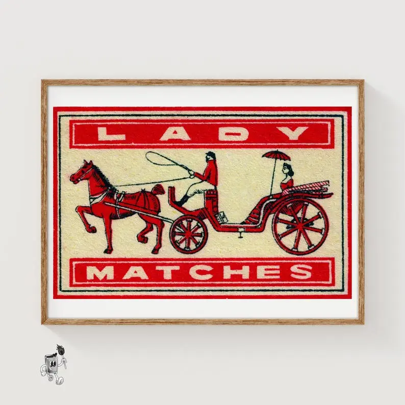 Horse and Carriage - Matchbox Print - Aesthetic Wall Art - Vintage Dutch Art - Matchbox Wall Poster - Vintage Poster Print