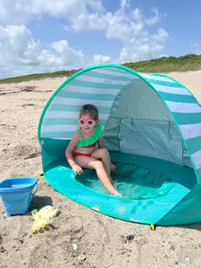 Cuddobaby Summertime Baby Beach Tent with Pool & Toys UPF 50+ UV Protection 190T Silver-Coated Fabric Easy Assembly for 0-12 Months Playpen Tunnel Rubber Inflatable