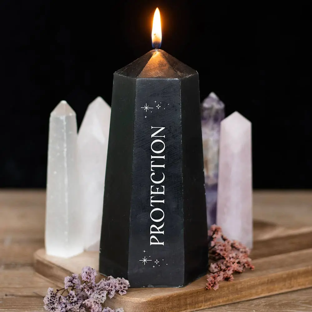 Black Obsidian Crystal Protection Candle