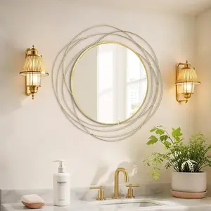 Round wall mirror 268 large gold circle mirror for wall with art decorative durable metal frame modern hanging mirror for bathroom over sink bedroom entryway vanity or living room