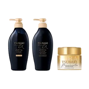FineToday TSUBAKI Premium EX Shampoo Conditioner Hair Mask Set - Black Tsubaki Luxury Repair for Severely Damaged, Colored Hair - 400ml + 400ml + 180g (2025 New Formula)