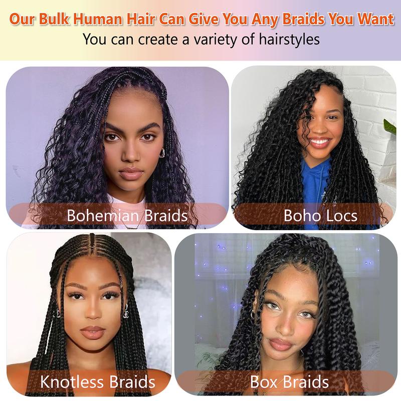 Bohemian Braiding Human Hair, Deep Water Wave Bulk Braiding Hair, 12A Grade Wet & Wavy Curly Human Hair Extensions, 3 Bundles 110g, Natural Color, Weft-Free Design, Unisex Hair Pieces