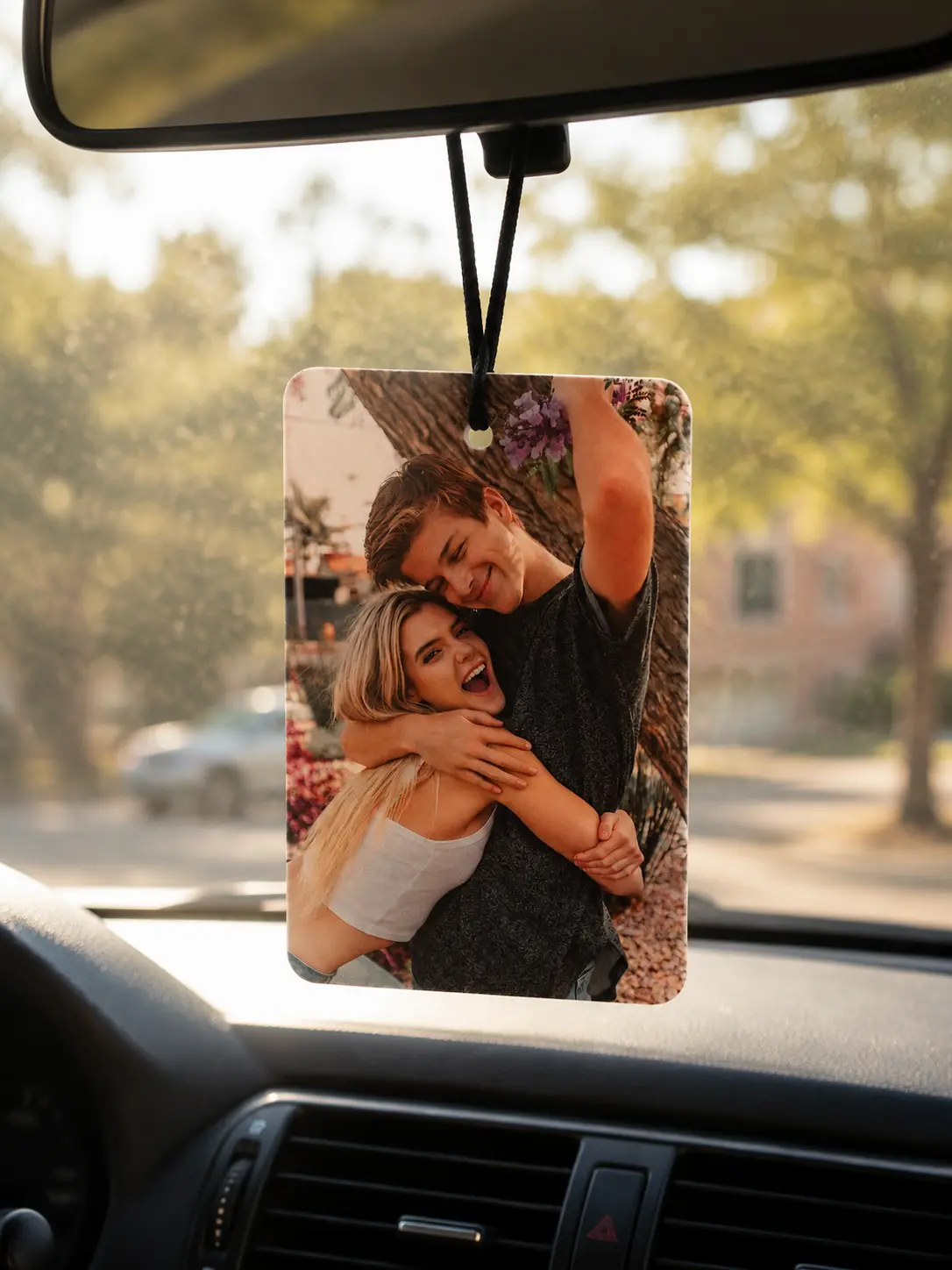 Customized Photo Hanging Car Air Freshener - Double-Side Print Rectangular PMMA Plastic Ornament, Personalized Image/Logo/Text, Unique Gifts for Couples, Business Promotions