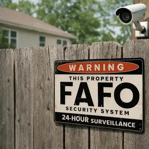 FAFO Security System Warning Sign - Rustic Vintage Security Sign 8x12 Inch, Funny 24/7 Surveillance Detection Deterrence for Indoor/Outdoor Wall-Mounted System, Humorous Warning Plaque for Home/Office Decor ( Install)
