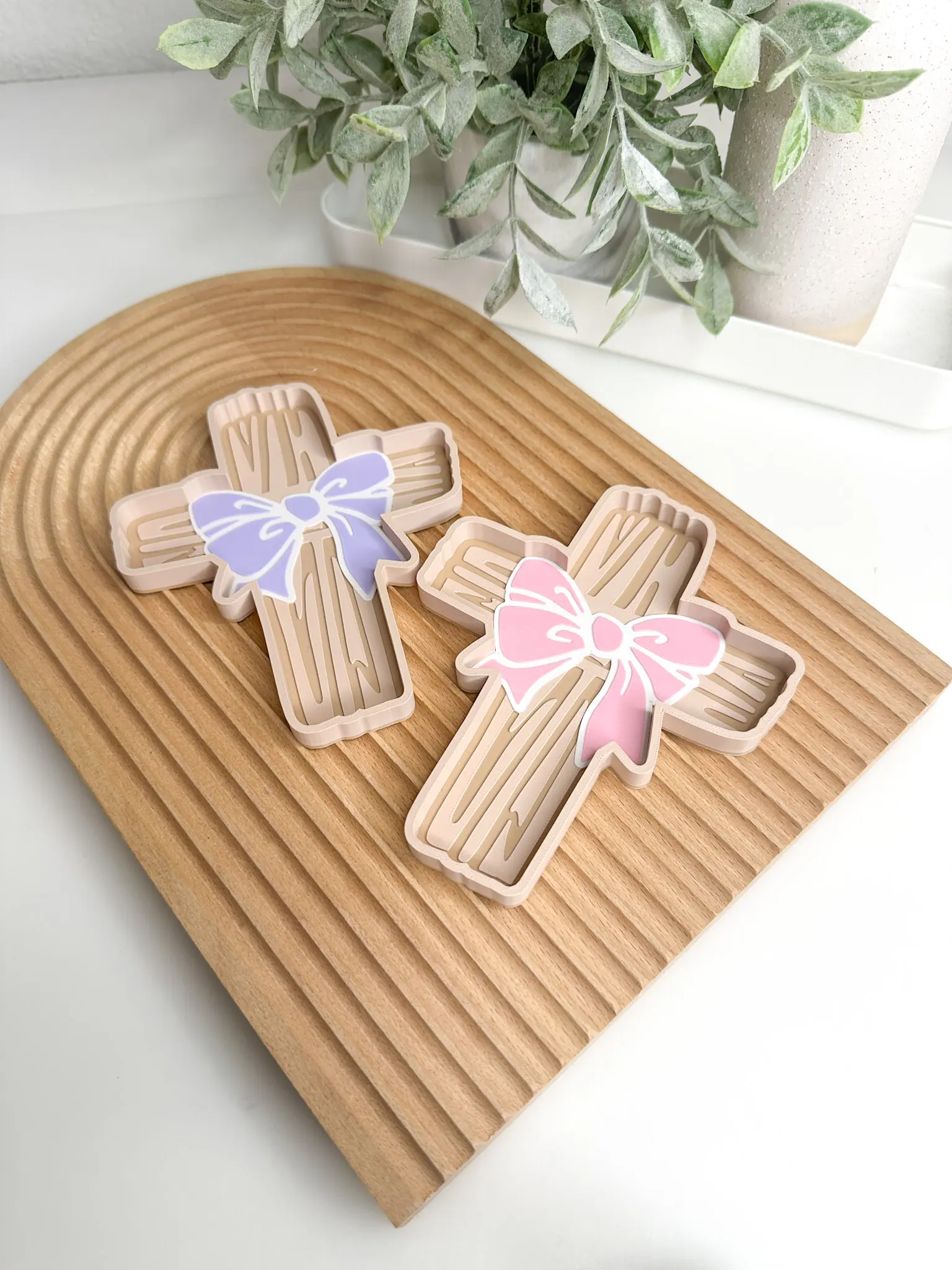 Cross With Bow Tray Trinket Desk Organizer For Crafts & Office Space Organize Small Parts Paper Clips Beads Rhinestones Charms & Jewelry Pieces Jesus Faith