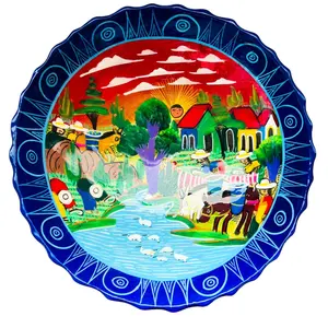 Vintage Colorful Pottery Mexican Hand Painted Footed Bowl