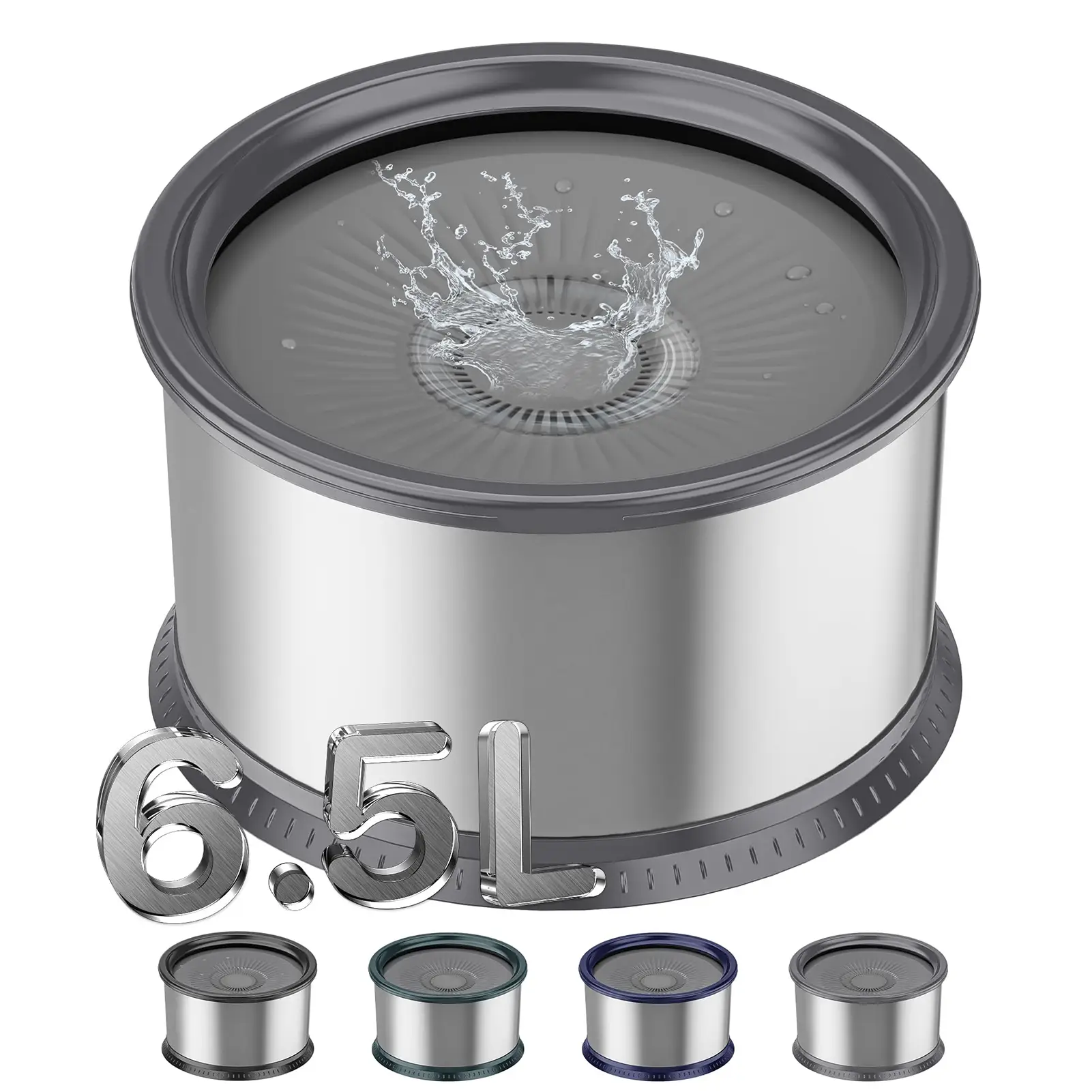 Stainless Steel 1.6 Gallon Dog Water Bowl for Large Dogs, 6.5L/220oz with Anti-Slip Mat and Splash Proof Design