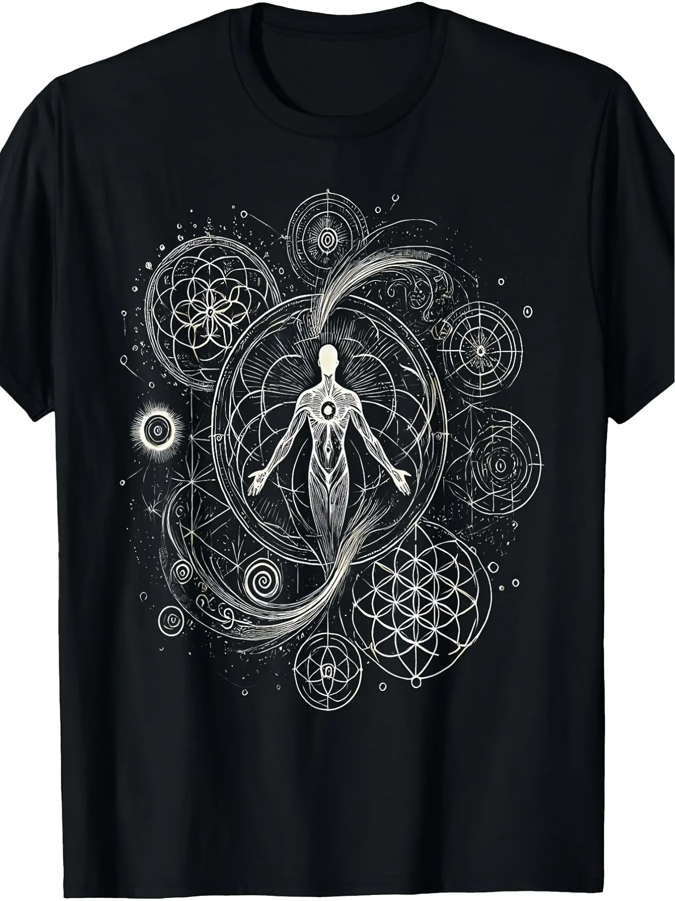 Quantum Divine Fractal Connection Sacred Geometry unisex soft cotton short sleeve t shirt, vintage graphic casual tee for men women teens, perfect birthday holiday gift for camping travel gym daily street  wear
