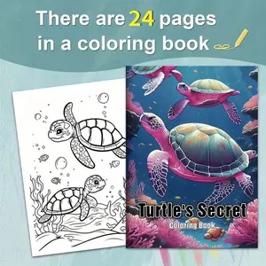 Adult Coloring Book Turtle Theme, Line Art, Detailed Designs, Relaxing Stress Relief, Home Decor, 24 Handcrafted Graphics