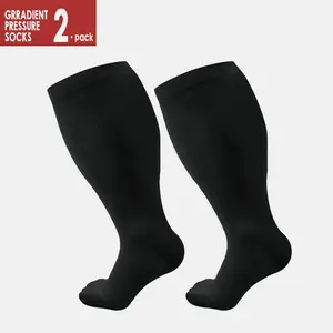 2 Pack Plus Size Compression Socks for Women & Men, Extra Wide Calf Knee High Stockings for Circulation Support pre wrap non-slip Pilates Ankle