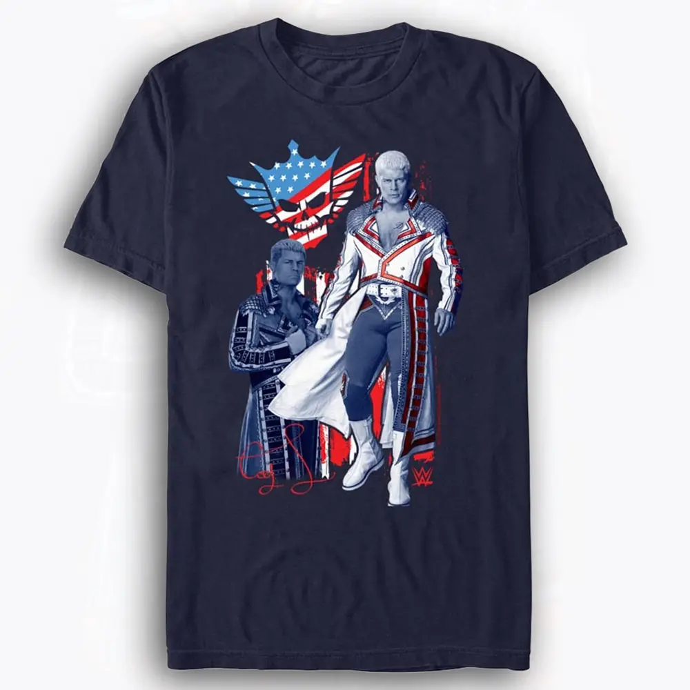 Mens Cody Rhodes Logo Graphic T-Shirt - Navy Mad Engine Casual Menswear Short-Sleeve Top, American Nightmare Wrestling Fan Apparel