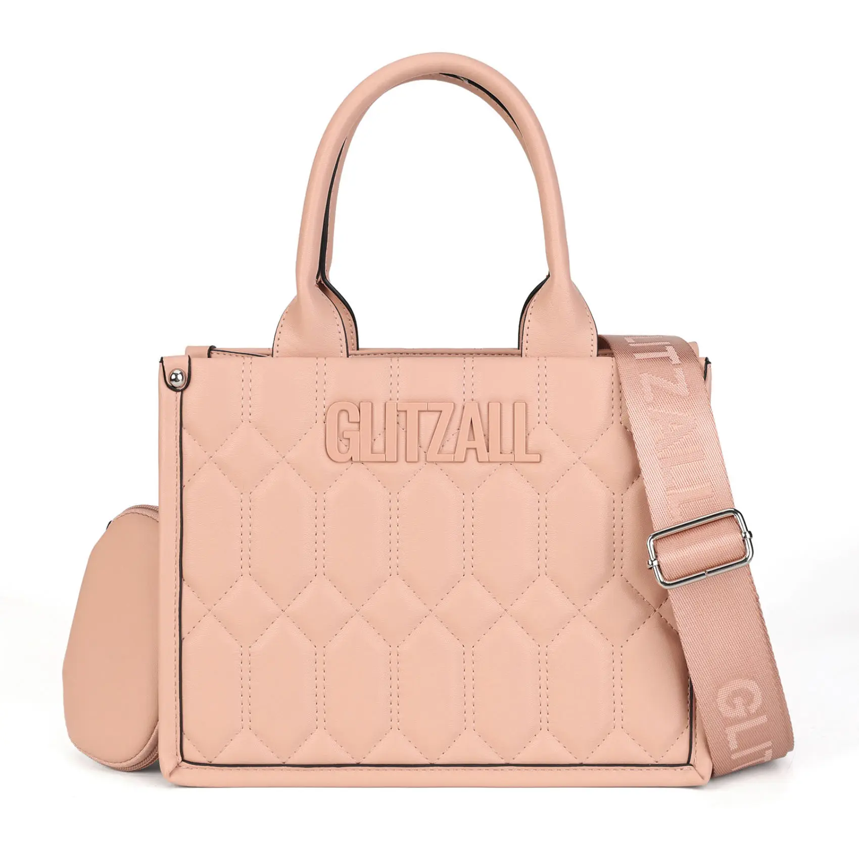 GLITZALL Women's Quilted PU Leather Aesthetic Elegant Everyday Satchel, Top Handle Fashion Crossbody Handbag with Adjustable Wide Strap, Detachable Coin Pouch, Zip Closure, Aesthetic Handbag，Zip Closure for Work, Shopping & Everyday Use