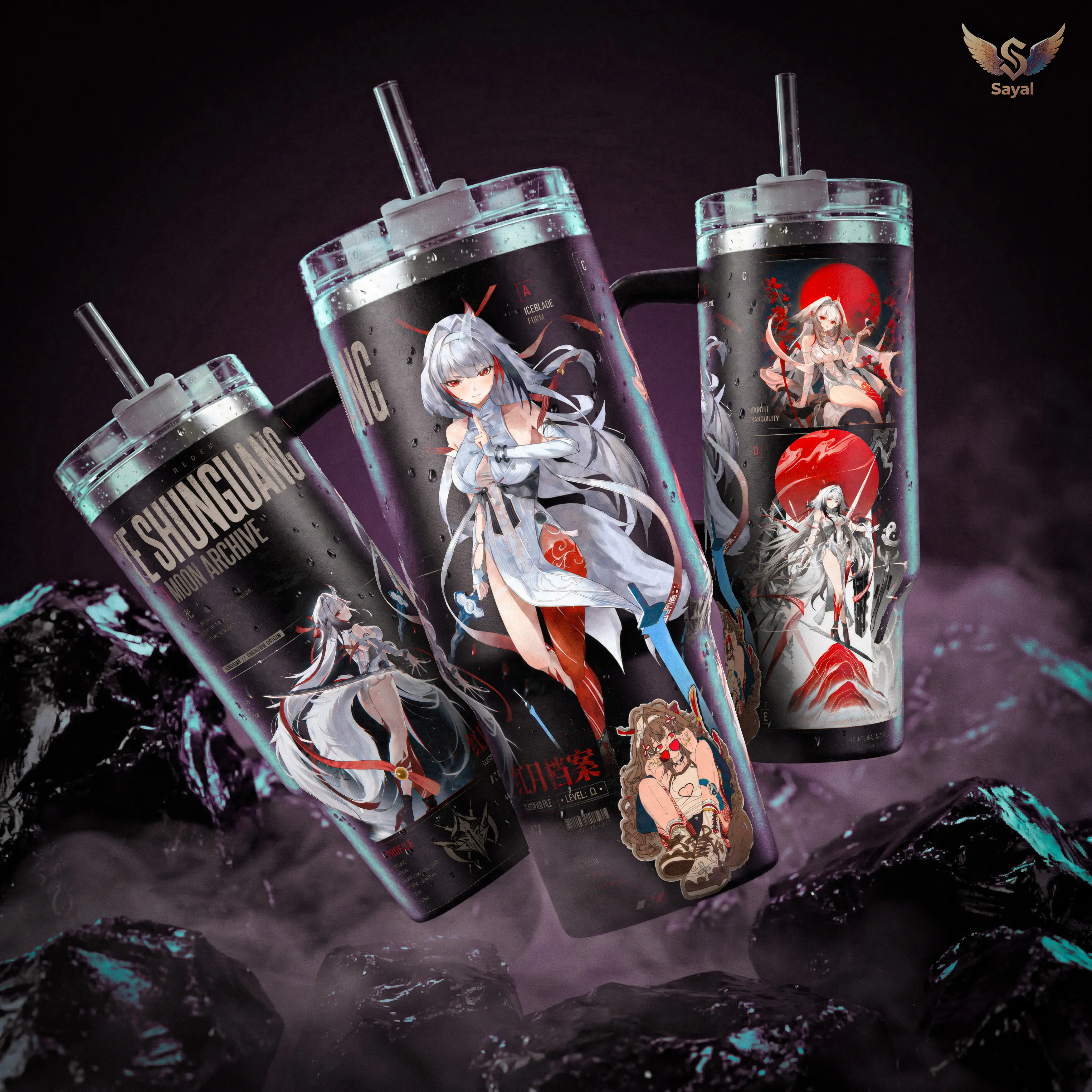 Ye Shunguang Zenless Zone Zero ZZZ Red Moon Archive 40 20 oz Insulated Tumbler Stainless Steel Handle Straw Keeps Drinks Hot Cold Anime Waifu Sword Girl Gift For Fans Travel Mug Vacuum Sealed Leak Proof Cup Otaku Merch