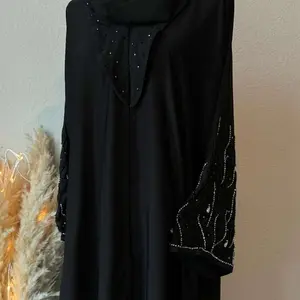 Black Rhinestone Abaya with Embellished Design and Long Sleeves