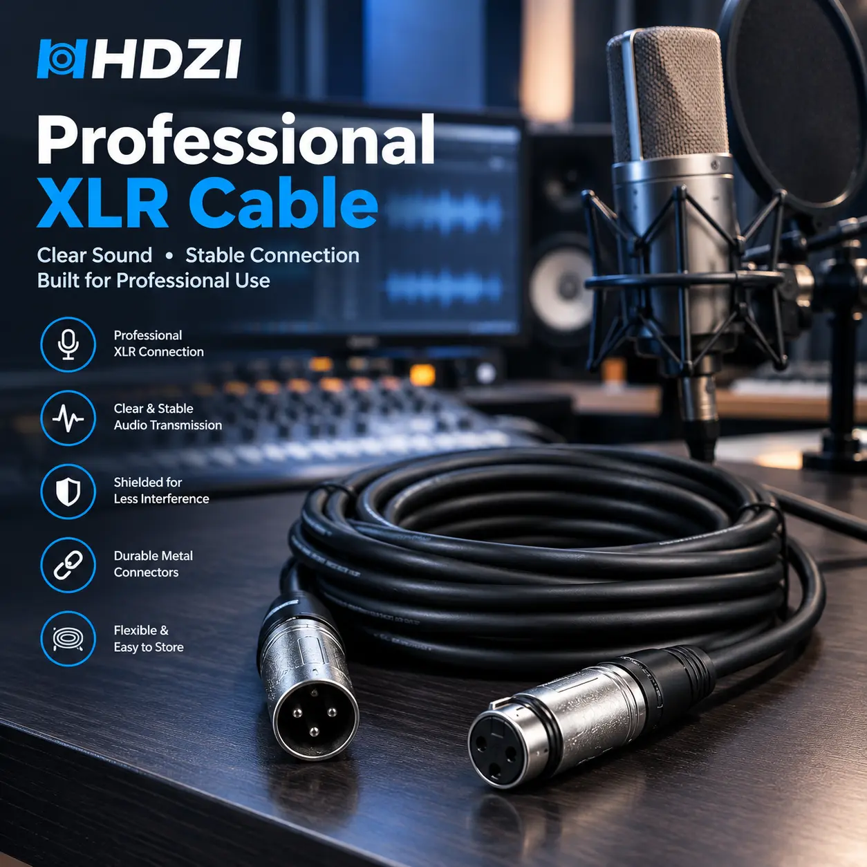 10ft Black XLR Male-Female Microphone Cable, All-Copper Wires, Low-Noise Shielding, PVC Jacket for Speaker/PA System, Recording Studio (Musical Instruments & Accessories) Sohochic