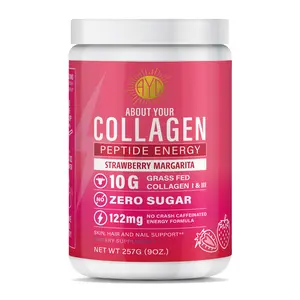 ABOUT YOUR COLLAGEN Peptide Energy Collagen Powder Hair, Nail, Skin, Type I & III,Caffeine for Energy, Vitamin C, Biotin, Hyaluronic Acid, Zero Sugar – 8.92 oz
