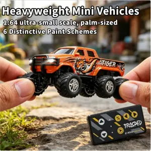 【6-wheel monster truck】1:64 Mini Alloy Remote Control Car, Rechargeable APP-Controlled 2.4GHz, Stress Relief Desktop Decor, Boys' Festival Gift