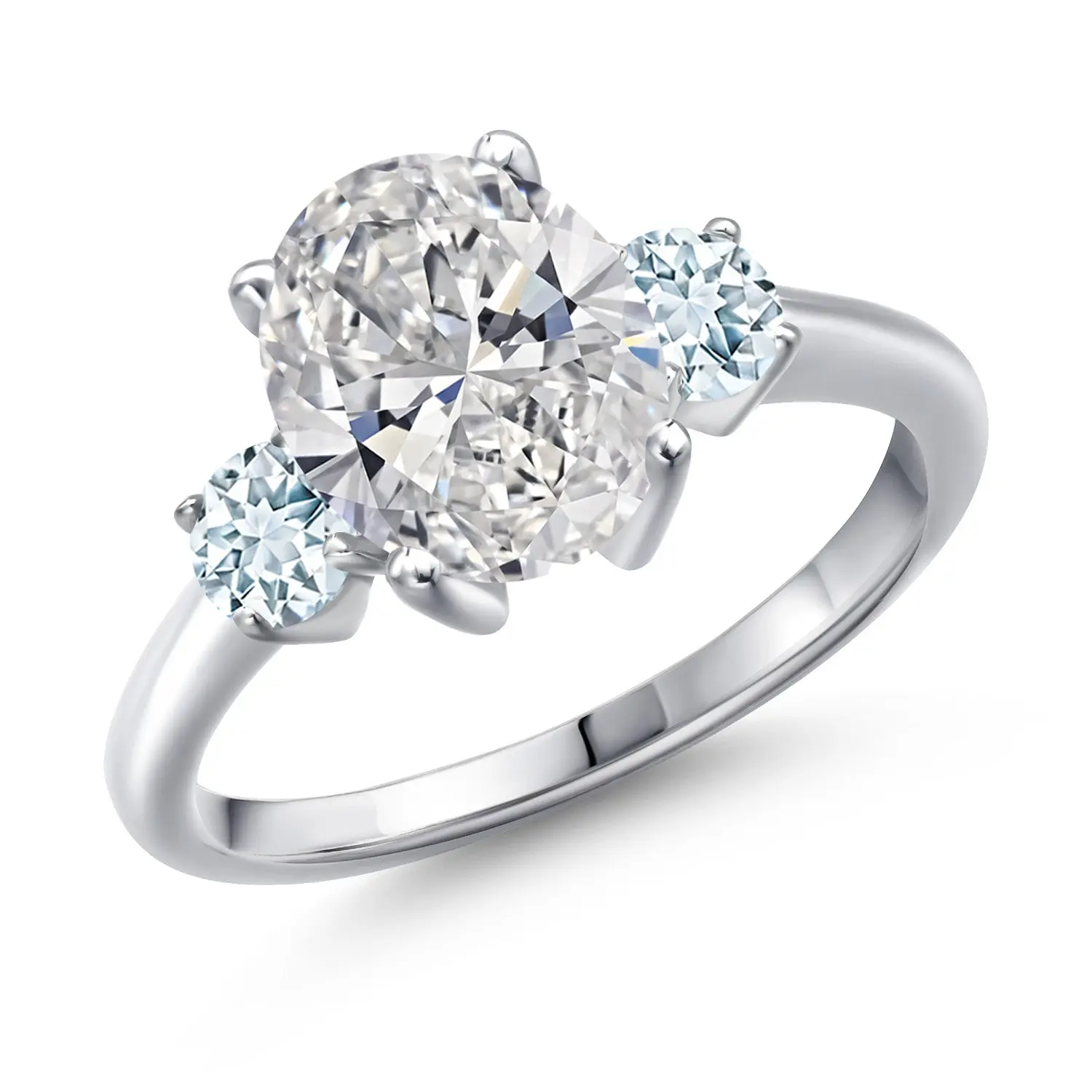 2.50 cttw IGI Certified Lab Grown Diamond and Sky Blue Aquamarine 3-Stone Engagement Ring For Women | 925 Sterling Silver | Center 2.00 Ct Diamond | E-F Color | VS1-VS2 Clarity