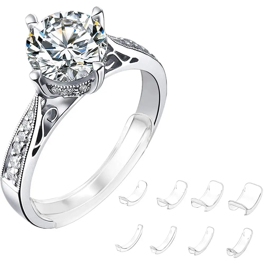 Invisible Ring Size Adjuster, 8 Counts Virtually Invisible Ring Adjuster with Assorted Sizes, Easy to Use & Soft Size Adjuster for Ring