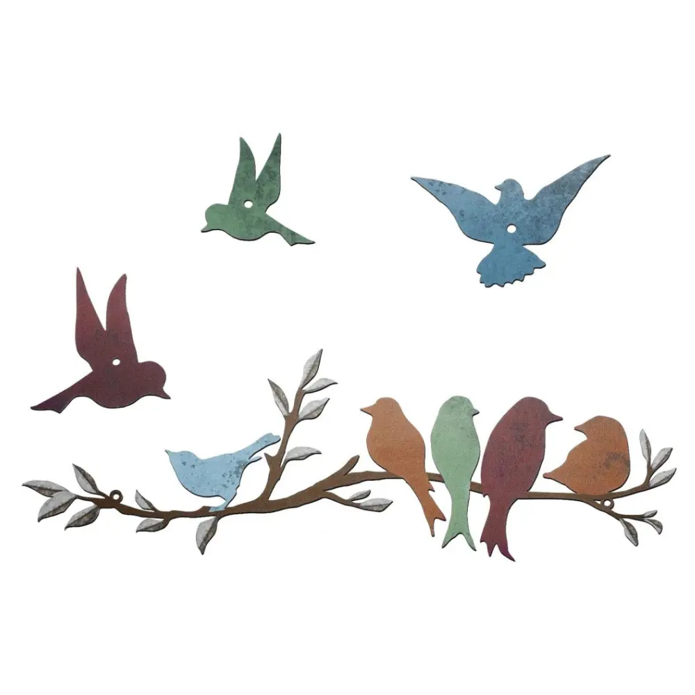 1Set Metal Bird Wall Art Birds on the Branch Decor Silhouette Ornament Branch Wall Hanging Sign for Balcony Garden Home Decor