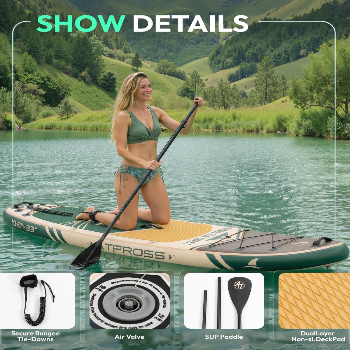 [Summervibes] Inflatable Stand Up Paddle Board, 10'6''x33'' Extra-Wide SUP with 400lbs Capacity, Kayak Seat, Anti-Slip EVA Deck & Premium Accessories Kit for Yoga, Fishing