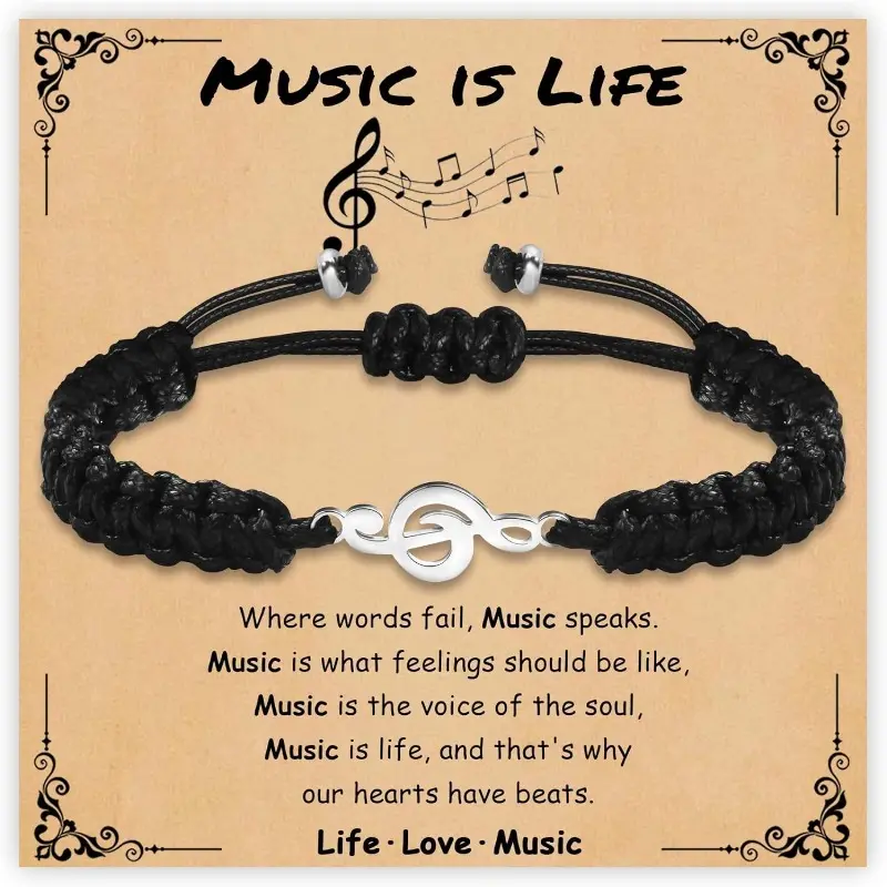 Unisex Musical Note Beads Charm Bracelet - Adjustable 6-11 in, Adjustable Beaded Design, Daily Wear Costume Jewelry, Jewelry Gifts for Music Lovers, Polyester, Music Gifts, Teacher Appreciation Gift