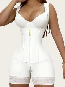 JMK Fajas Women's White Shaperwear Bodysuit, High Waist Shaping, Butt Lifting And Tummy Control Jumpsuit, Full Body Shapewear, With Zipper And Hooks Romper, Colombian Shapewear, Waist Trainer, Daily Wear