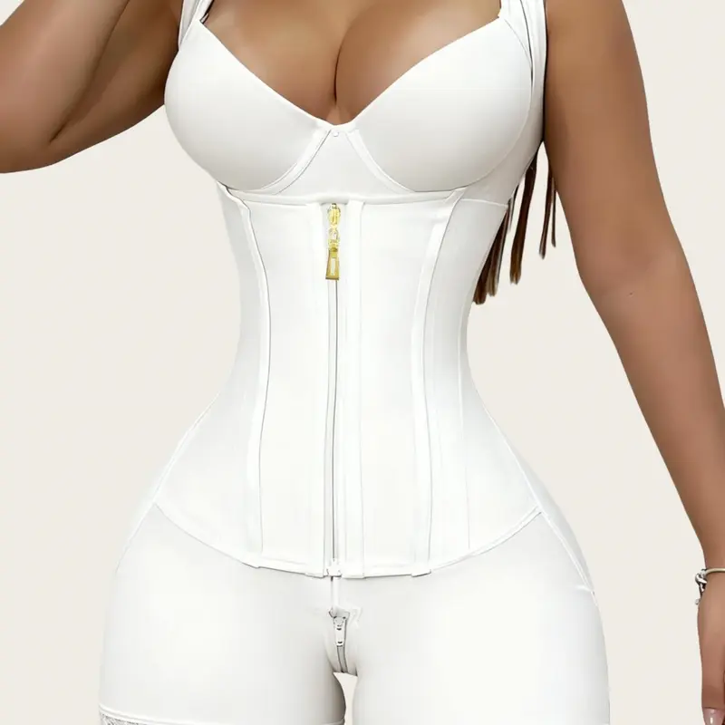 JMK Fajas Women's White shapewear Bodysuit, High Waist Shaping, Butt Lifting And Tummy Control Jumpsuit, Full Body shapewear, With Zipper And Hooks Romper, Colombian shapewear, Waist Trainer for Daily Wear