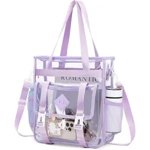 Clear Tote Bag Stadium Approved 12x6x12, Thickened Heavy Duty PVC Transparent Tote Bag Water Resistant
