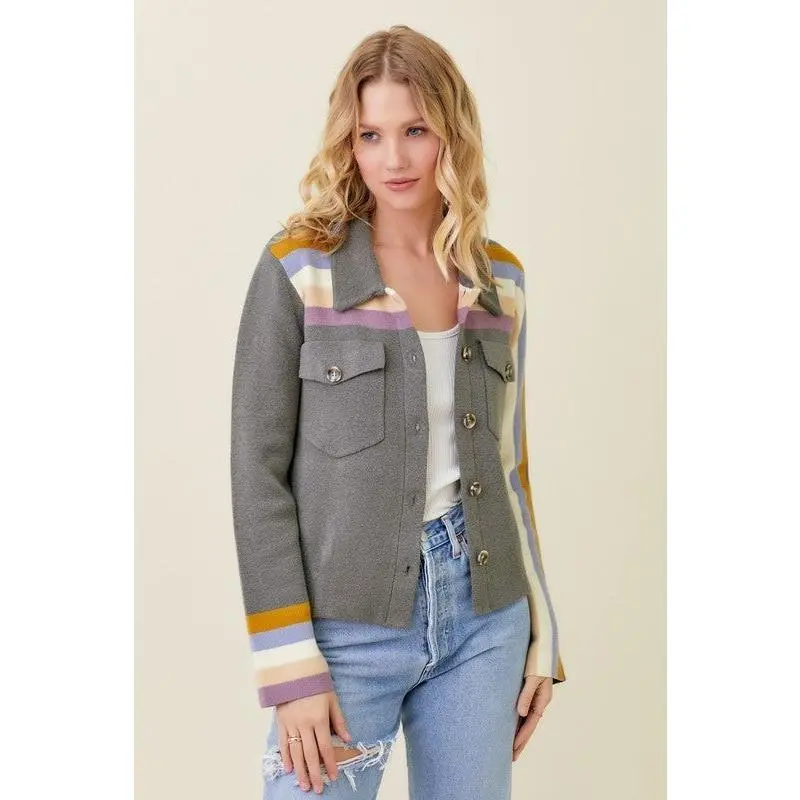 Multi Stripe Detail Sweater Jacket